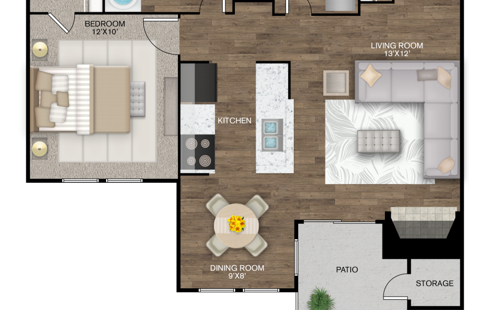 Arbor - 1 bedroom floorplan layout with 1 bath and 694 square feet.