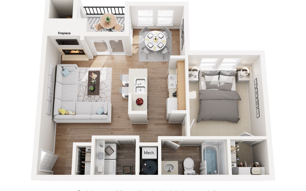 Arbor - 1 bedroom floorplan layout with 1 bathroom and 694 square feet