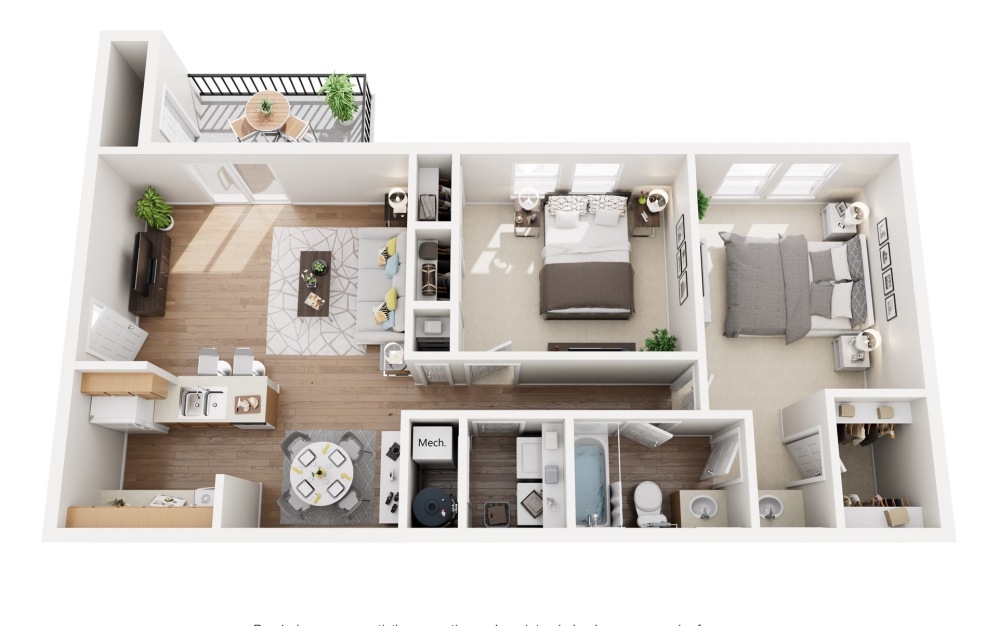 Garden - 2 bedroom floorplan layout with 1 bathroom and 840 square feet