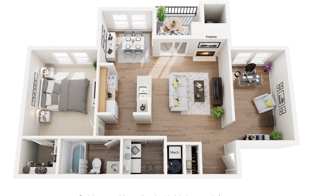 Garland - 1 bedroom floorplan layout with 1 bathroom and 826 square feet
