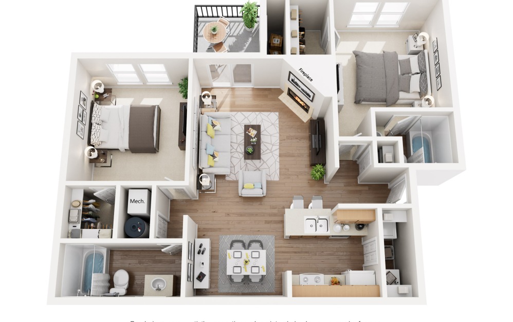 Gazebo - 2 bedroom floorplan layout with 2 bathrooms and 928 square feet