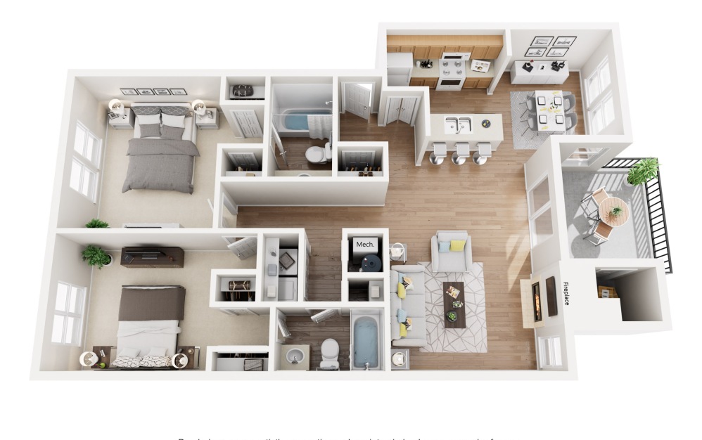 Trellis - 2 bedroom floorplan layout with 2 bathrooms and 1048 square feet