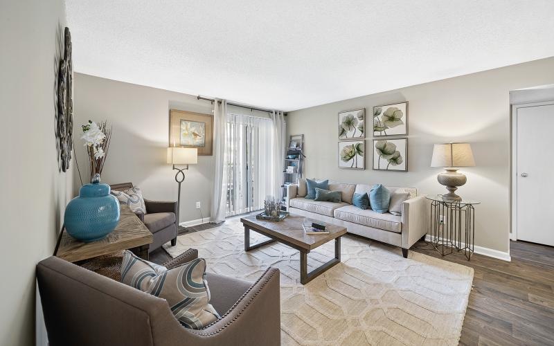 a living room with a couch and a coffee table